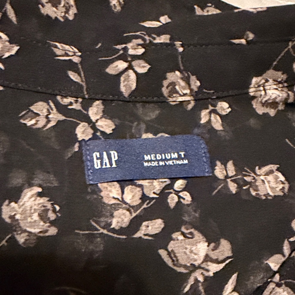 Gap Black Floral Button Down Pullover Blouse/Shirt - image 3
